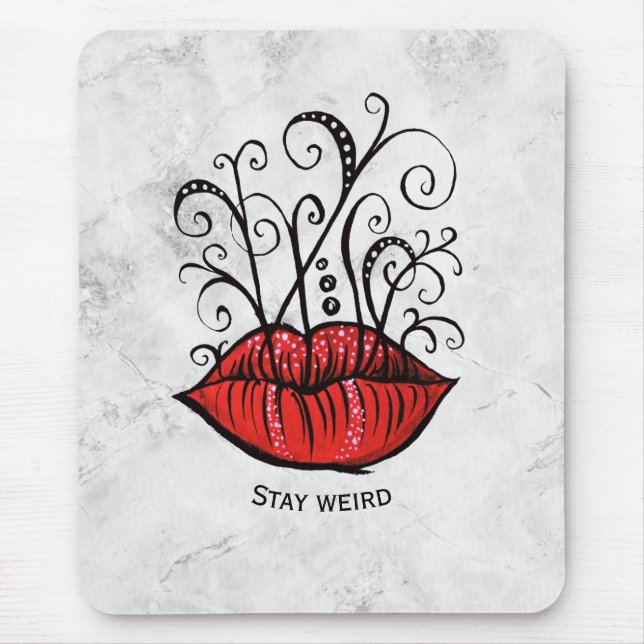 Stay Weird Gothic Lips Tattoo Oddity Mouse Pad (Front)