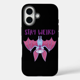 Stay Weird Quirky Albino Vampire Bat Cartoon iPhone 16 Case