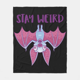 Stay Weird Quirky Albino Vampire Bat Cartoon Fleece Blanket