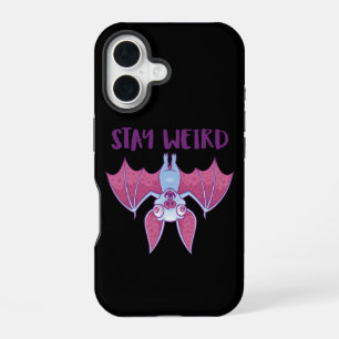 Stay Weird Quirky Albino Vampire Bat Cartoon iPhone 16 Case