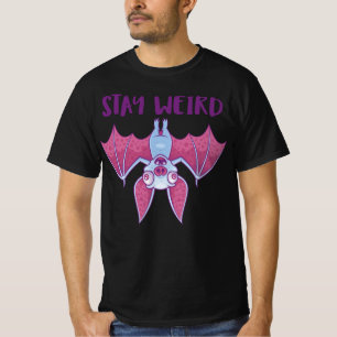 Stay Weird Quirky Albino Vampire Bat Cartoon T-Shirt