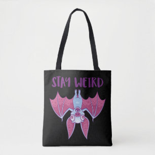 Stay Weird Quirky Albino Vampire Bat Cartoon Tote Bag