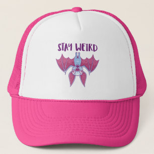 Stay Weird Quirky Albino Vampire Bat Cartoon Trucker Hat