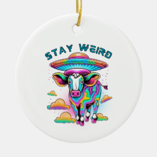 "Stay Weird" UFO Cow Ornament