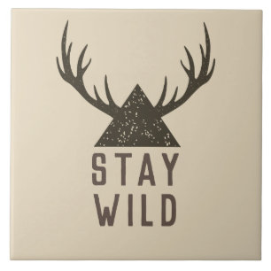 Stay Wild Antlers Typography Ceramic Tile
