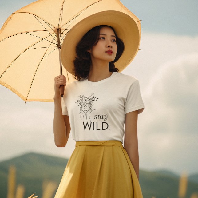 Stay Wild Black and White Wildflowers Minimalist  T-Shirt (Creator Uploaded)