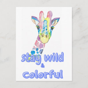 Stay Wild & Colorful – Cute Colorful Giraffe Water Postcard