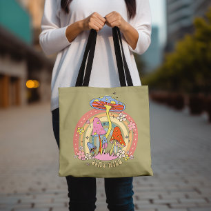 Stay Wild Colourful Mushroom Retro Groovy Tote Bag