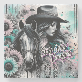 Stay wild cowgirl western stone coaster