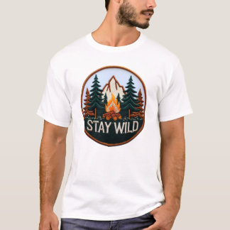 Stay Wild – Embroidered Forest Adventure Patch Art T-Shirt