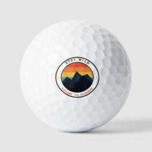 Stay Wild Explore The Outdoors Retro Mountain Suns Golf Balls