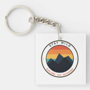 Stay Wild Explore The Outdoors Retro Mountain Suns Key Ring