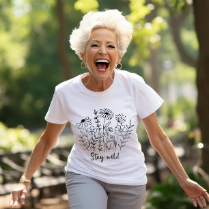 Stay Wild Floral Boho Line Art T-Shirt
