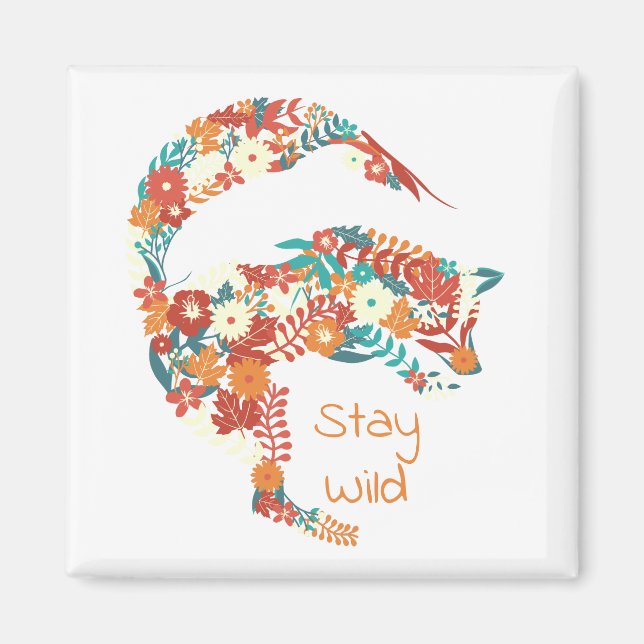 Stay Wild Floral Pouncing Fox Magnet (Front)