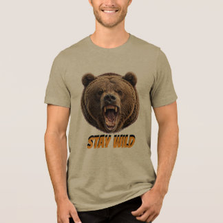  STAY WILD Grizzly Bear Roaring - Wild O Tri-Blend Shirt