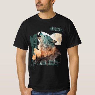 "Stay Wild" Howling Wolf Customizable T-Shirt