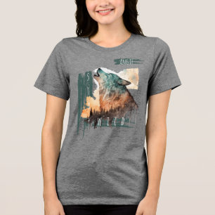 "Stay Wild" Howling Wolf Customizable Tri-Blend Shirt