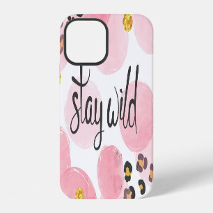 Stay wild, leopard print, pink circles iPhone 12 case