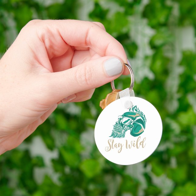 Stay Wild Modern Bearded Skull Key Ring (Creator Uploaded)