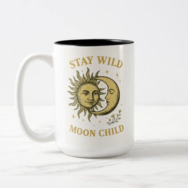 Stay Wild Moon Child Art Two-Tone Coffee Mug (Left)