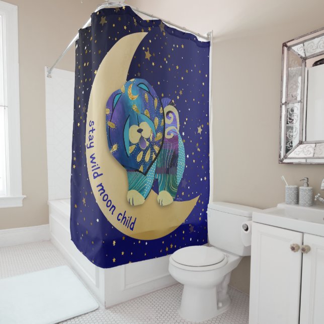 STAY WILD MOON CHILD Chow Shower curtain (In Situ)