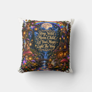 Stay Wild Moon Child Whimsical Fairy Forest Throw  Cushion