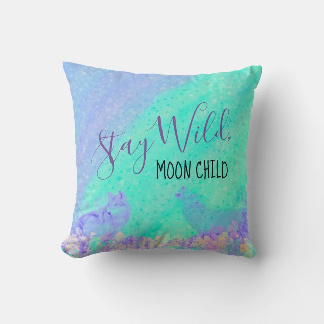 Stay Wild, Moon child Wolf Cushion (Front)