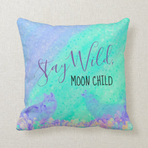 Stay Wild, Moon child Wolf Cushion