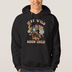 Stay Wild Mushroom Retro Hippie Moon Child Motivat Hoodie