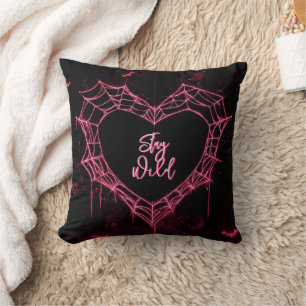 “Stay Wild” Pink Neon Heart Web Custom Name Cushion