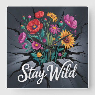 Stay Wild Square Wall Clock