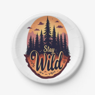 Stay Wild: Sunset Forest Illustration Paper Plate