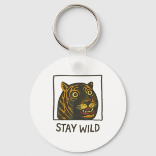 Stay Wild Vintage Silly And Cute Tiger Face Key Ring