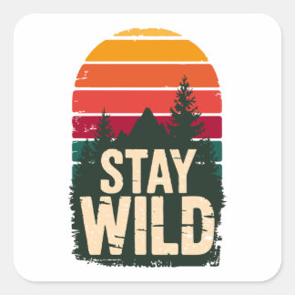Stay Wild Vintage Sunset Square Sticker 