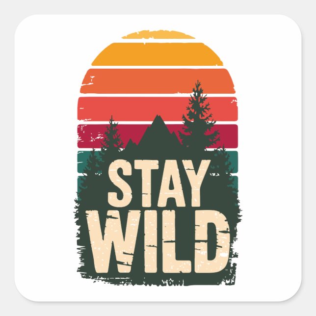 Stay Wild Vintage Sunset Square Sticker  (Front)