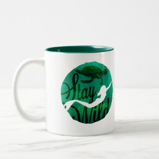 “Stay Wild” with Mermaid and Sea Turtle Two-Tone Coffee Mug