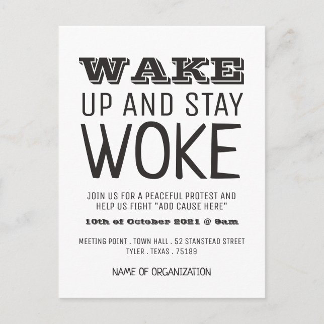 Stay Woke, Campaign Meeting Point Invite Postcard (Front)