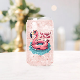 Stayin’ Afloat Funny Flamingo Pool Float Retro Can Glass