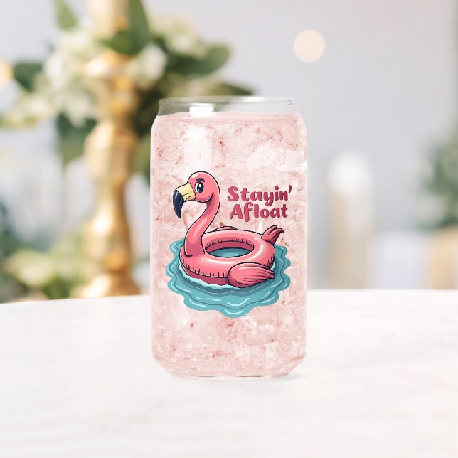 Stayin’ Afloat Funny Flamingo Pool Float Retro Can Glass (Insitu (Wedding))