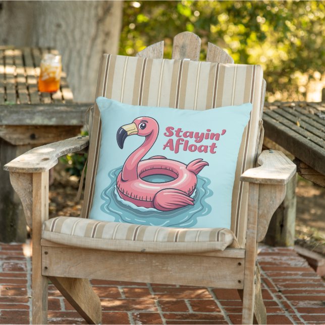 Stayin’ Afloat Funny Flamingo Pool Float Retro Cushion (Chair)