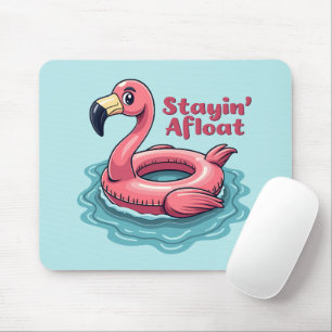Stayin’ Afloat Funny Flamingo Pool Float Retro Mouse Pad