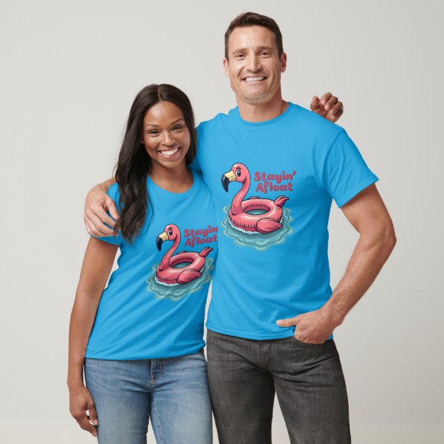 Stayin’ Afloat Funny Flamingo Pool Float Retro T-Shirt (Unisex)