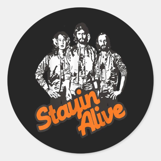Stayin Alive Bee Gees Band Classic Round Sticker (Front)