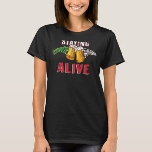 Staying Alive Zombie Skeleton Drink Beer Halloween T-Shirt