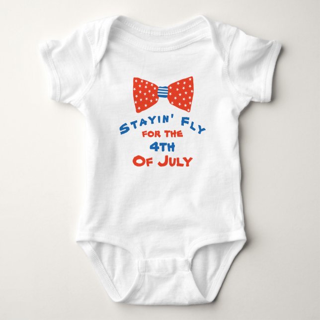 Staying Fly Funny Bow Tie Stars Red White Blue Baby Bodysuit (Front)