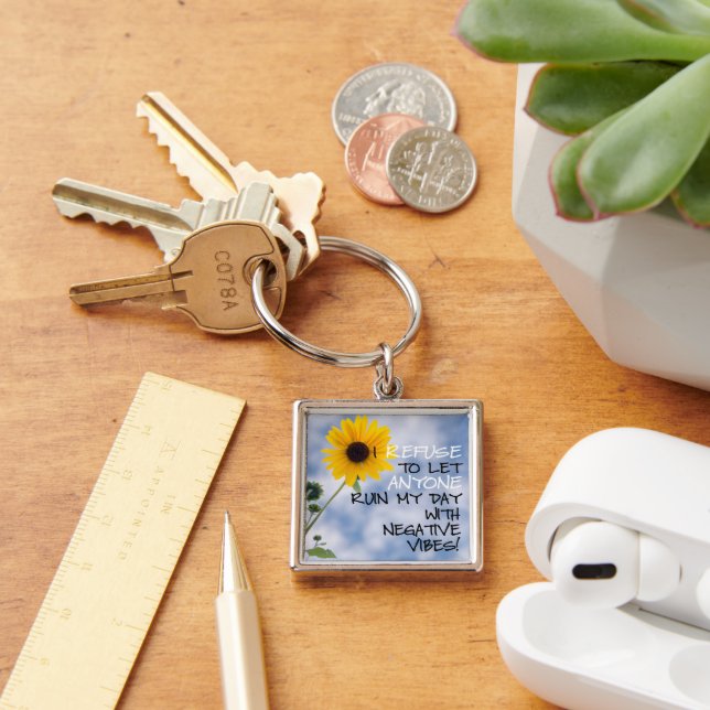 Staying Positive Text With A Sunflower In The Sky Key Ring (Desk)