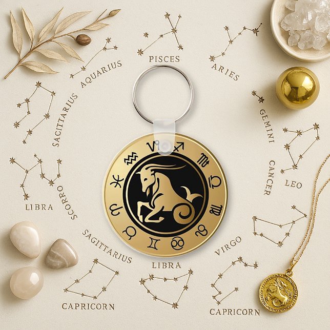 Steadfast Gold Capricorn Zodiac Wheel Key Ring (Creator Uploaded)