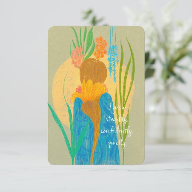 Steady Bloom – Calm Growth Affirmation personaliz Card (Standing Front)