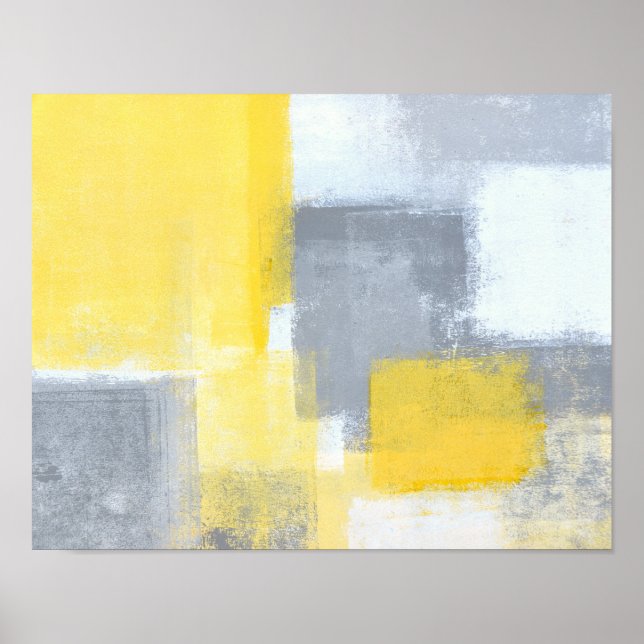 'Steady' Grey and Yellow Abstract Art Poster (Front)