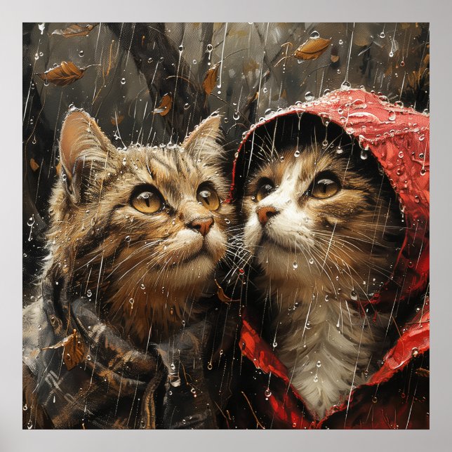 steady rain on cute cats poster (Front)